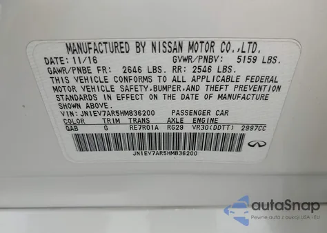 2017 Infiniti Q50 3.0T Premium from USA, damaged, VIN JN1EV7AR5HM836200